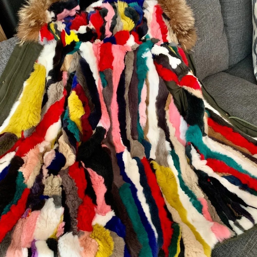 Fabulous BlueDuck Multi-Colored Fur Utility Parka Coat Jacket